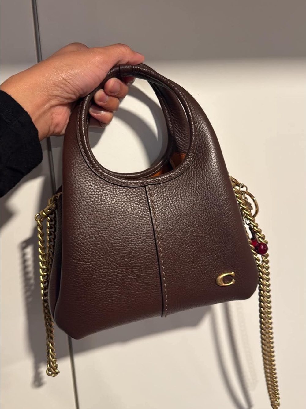 Coach Dark Brown Pebbled Leather Mini Hobo with Gold Chain